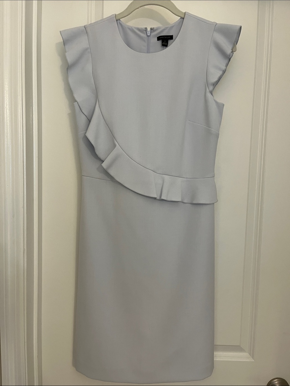 Ann Taylor Light Blue Ruffle Sheath Midi Dress